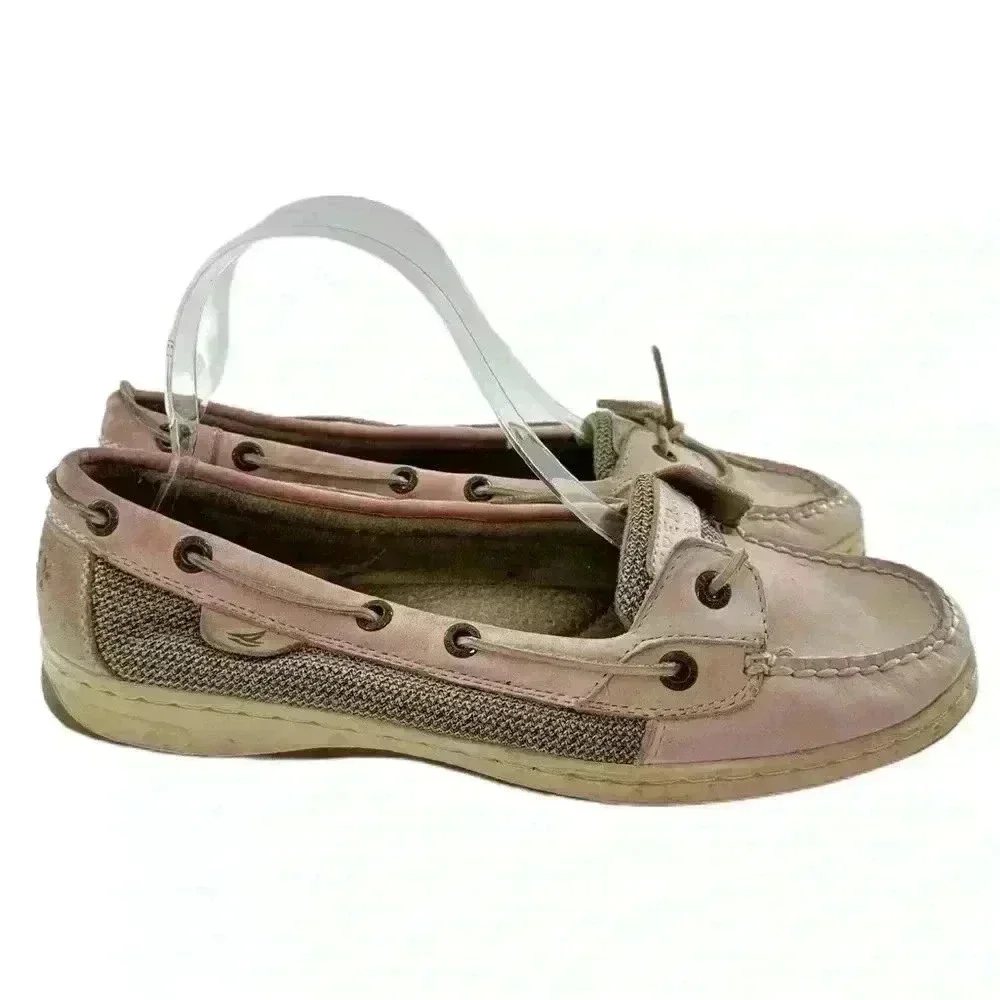 Sperry womens flats size 8.5 pink tan leather boat shoes preppy nautical